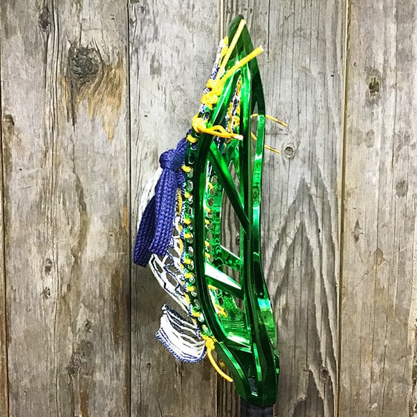 Maverik Mens Heads Green/Yellow/Navy Lax Fan Custom Strung Chrome Green Adrenaline Automatic Mens Lacrosse Head with Navy Striker Hero 4 Mesh from Lacrosse Fanatic