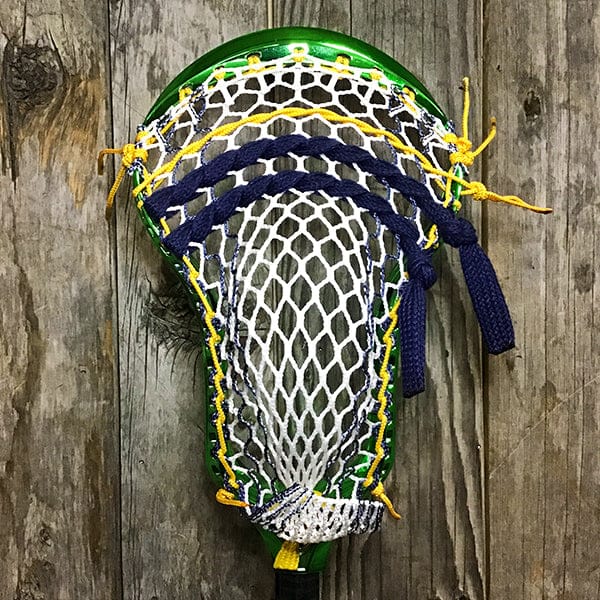 Maverik Mens Heads Green/Yellow/Navy Lax Fan Custom Strung Chrome Green Adrenaline Automatic Mens Lacrosse Head with Navy Striker Hero 4 Mesh from Lacrosse Fanatic