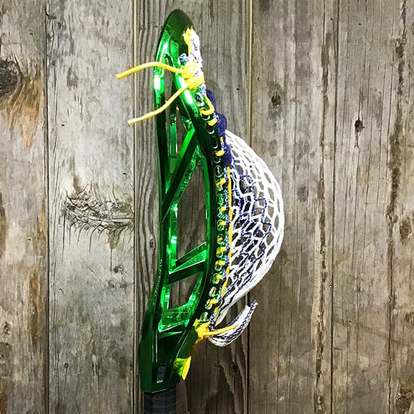 Maverik Mens Heads Green/Yellow/Navy Lax Fan Custom Strung Chrome Green Adrenaline Automatic Mens Lacrosse Head with Navy Striker Hero 4 Mesh from Lacrosse Fanatic