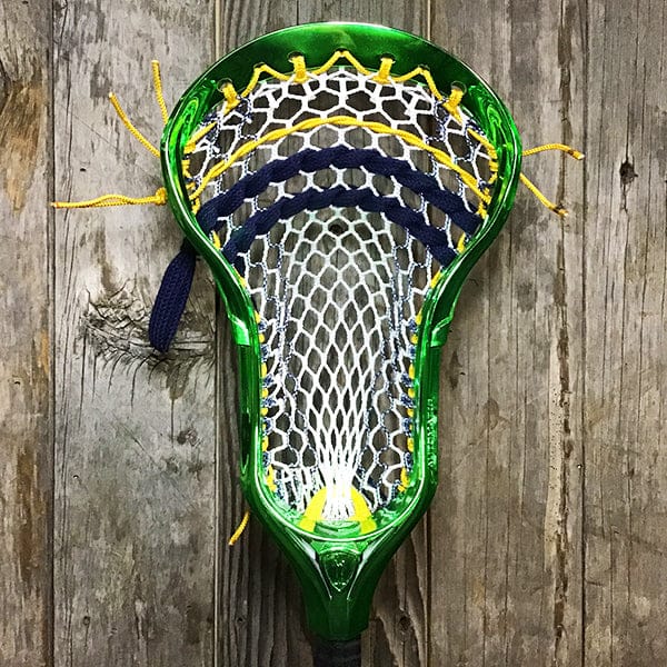 Maverik Mens Heads Green/Yellow/Navy Lax Fan Custom Strung Chrome Green Adrenaline Automatic Mens Lacrosse Head with Navy Striker Hero 4 Mesh from Lacrosse Fanatic