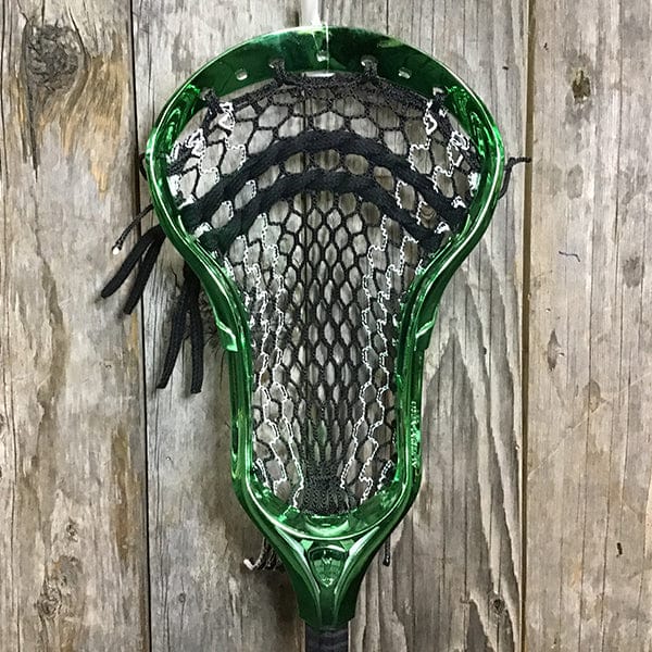 Maverik Mens Heads Green/Black Lax Fan Custom Strung Chrome Green Adrenaline Automatic Mens Lacrosse Head with White Striker Hero 4 Mesh from Lacrosse Fanatic