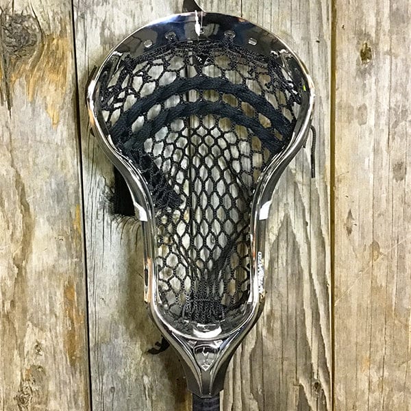 Maverik Mens Heads Silver/Black Lax Fan Custom Strung Chrome Silver Adrenaline Automatic Mens Lacrosse Head with Black Hero 4 Mesh from Lacrosse Fanatic