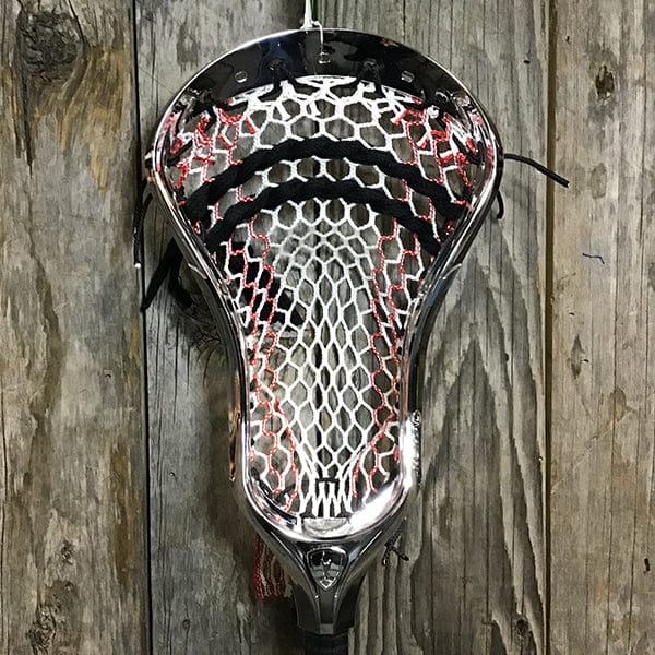 Maverik Mens Heads Silver/Red/Black Lax Fan Custom Strung Chrome Silver Adrenaline Nomad Mens Lacrosse Head with Red Hero 4 Mesh from Lacrosse Fanatic