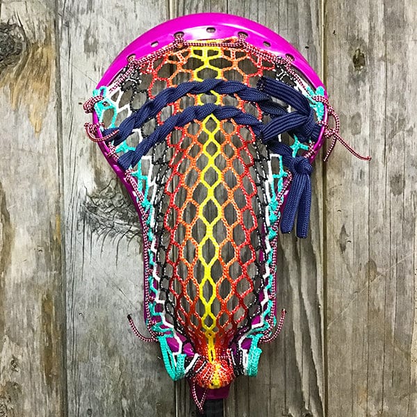 Maverik Mens Heads Pink/Rainbow Lax Fan Custom Strung Dyed Pink Adrenaline Automatic Mens Lacrosse Head with Rainbow Mesh from Lacrosse Fanatic