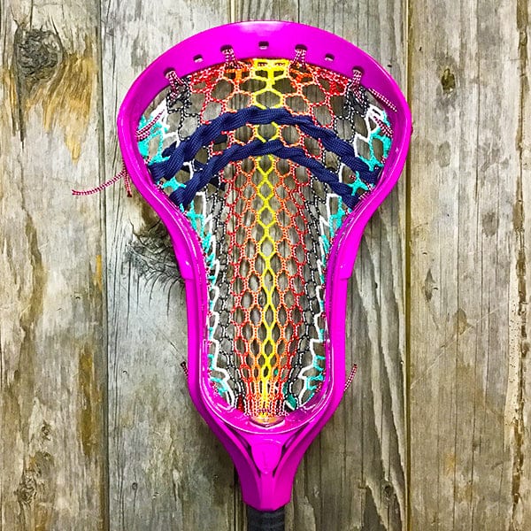 Maverik Mens Heads Pink/Rainbow Lax Fan Custom Strung Dyed Pink Adrenaline Automatic Mens Lacrosse Head with Rainbow Mesh from Lacrosse Fanatic