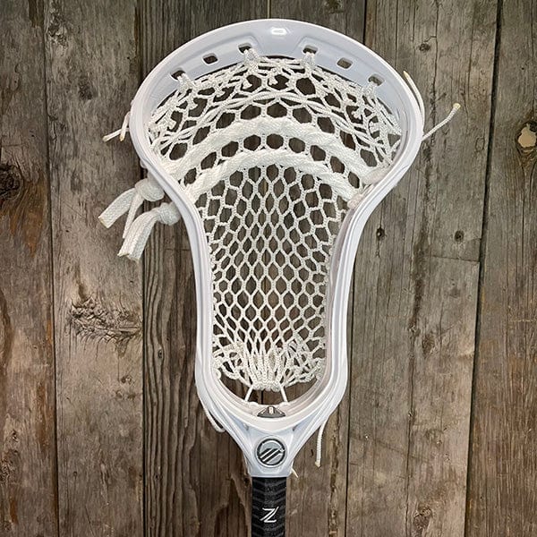 Maverik Mens Heads White/White Lax Fan Custom Strung Maverik Optik 3 Mens Lacrosse Head with ECD Hero Mesh from Lacrosse Fanatic