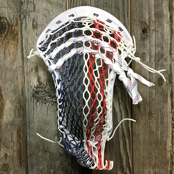 Maverik Mens Heads White/USA Lax Fan Custom Strung White Maverik Kinetik 3 Mens Lacrosse Head with USA Mesh from Lacrosse Fanatic