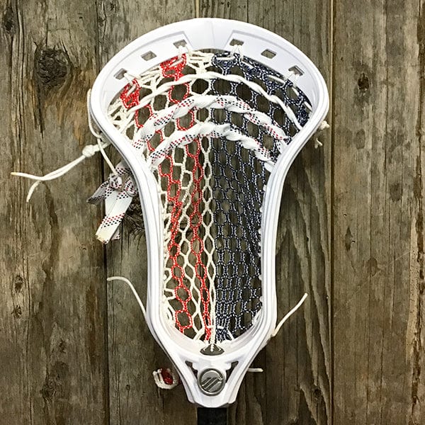 Maverik Mens Heads White/USA Lax Fan Custom Strung White Maverik Kinetik 3 Mens Lacrosse Head with USA Mesh from Lacrosse Fanatic