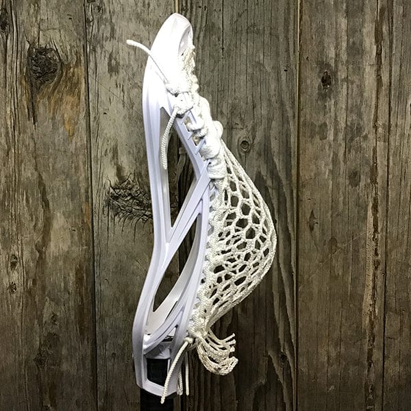 Maverik Mens Heads White/White Lax Fan Custom Strung White Maverik Kinetik 3 Mens Lacrosse Head with White Hero Mesh from Lacrosse Fanatic