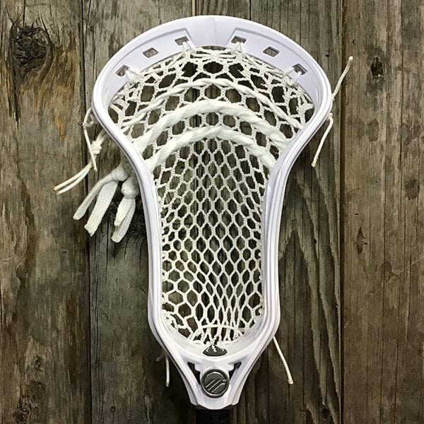 Maverik Mens Heads White/White Lax Fan Custom Strung White Maverik Kinetik 3 Mens Lacrosse Head with White Hero Mesh from Lacrosse Fanatic