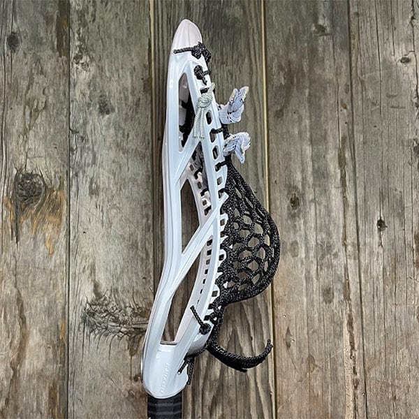 Maverik Mens Heads White/Black Lax Fan Custom Strung White Maverik Optik 3 Mens Lacrosse Head with Black Hero Mesh from Lacrosse Fanatic