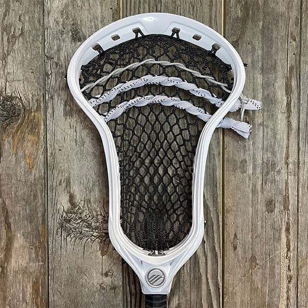 Maverik Mens Heads White/Black Lax Fan Custom Strung White Maverik Optik 3 Mens Lacrosse Head with Black Hero Mesh from Lacrosse Fanatic