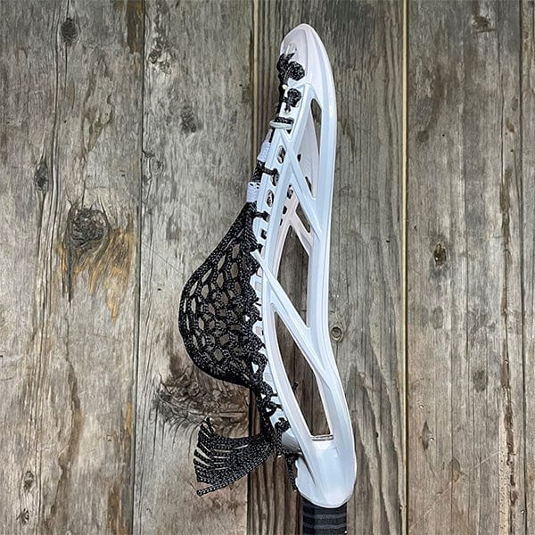 Maverik Mens Heads White/Black Lax Fan Custom Strung White Maverik Optik 3 Mens Lacrosse Head with Black Hero Mesh from Lacrosse Fanatic