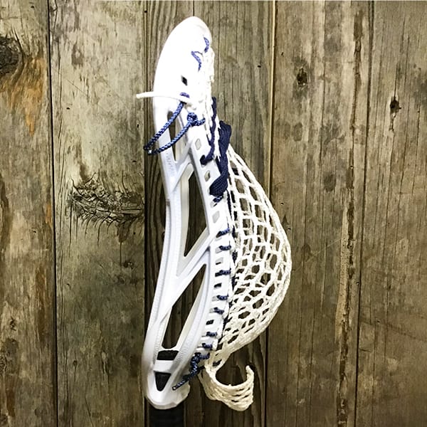 Maverik Mens Heads White/Navy Lax Fan Custom Strung White Maverik Optik Force Mens Lacrosse Head with Navy Striker Hero Mesh from Lacrosse Fanatic