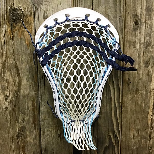 Maverik Mens Heads White/Blue Lax Fan Custom Strung White Maverik Tank 2 Mens Lacrosse Head with Carolina Striker Hero Mesh from Lacrosse Fanatic