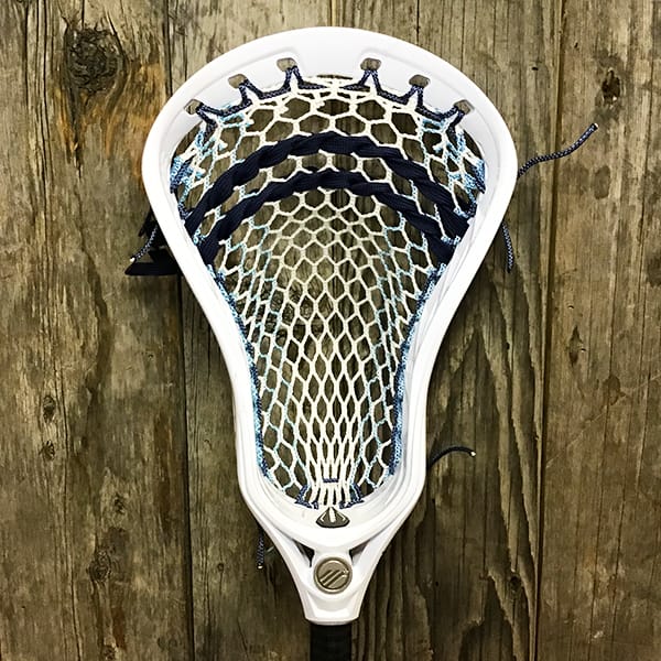 Maverik Mens Heads White/Blue Lax Fan Custom Strung White Maverik Tank 2 Mens Lacrosse Head with Carolina Striker Hero Mesh from Lacrosse Fanatic