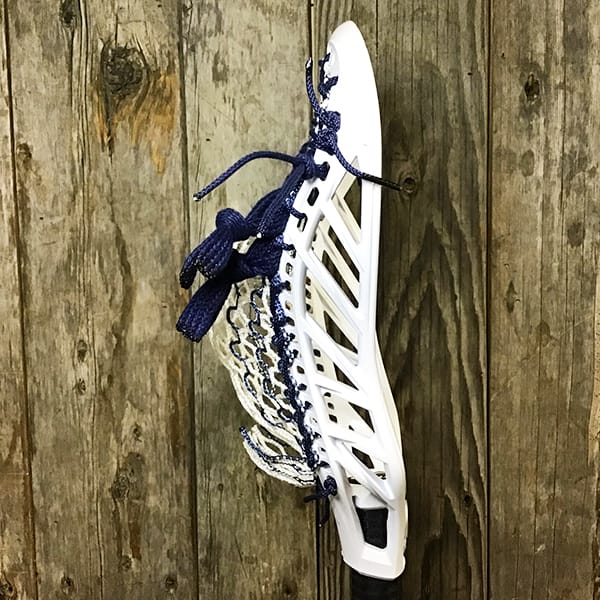 Maverik Mens Heads White/Navy Lax Fan Custom Strung White Maverik Tank 2 Mens Lacrosse Head with Navy Striker Hero Mesh from Lacrosse Fanatic