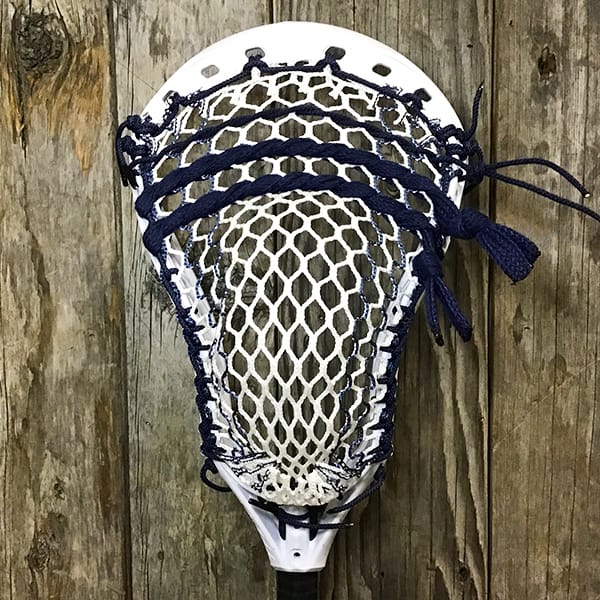 Maverik Mens Heads White/Navy Lax Fan Custom Strung White Maverik Tank 2 Mens Lacrosse Head with Navy Striker Hero Mesh from Lacrosse Fanatic