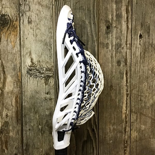 Maverik Mens Heads White/Navy Lax Fan Custom Strung White Maverik Tank 2 Mens Lacrosse Head with Navy Striker Hero Mesh from Lacrosse Fanatic