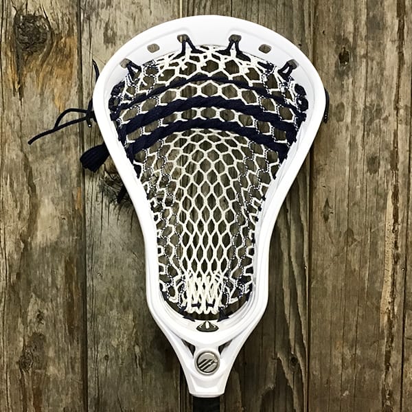 Maverik Mens Heads White/Navy Lax Fan Custom Strung White Maverik Tank 2 Mens Lacrosse Head with Navy Striker Hero Mesh from Lacrosse Fanatic