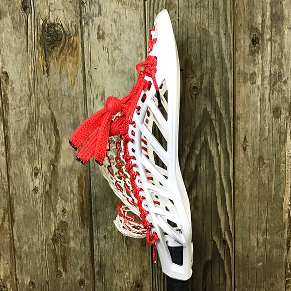 Maverik Mens Heads White/Red Lax Fan Custom Strung White Maverik Tank 2 Mens Lacrosse Head with Red Striker Hero Mesh from Lacrosse Fanatic