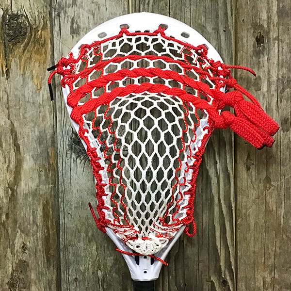 Maverik Mens Heads White/Red Lax Fan Custom Strung White Maverik Tank 2 Mens Lacrosse Head with Red Striker Hero Mesh from Lacrosse Fanatic