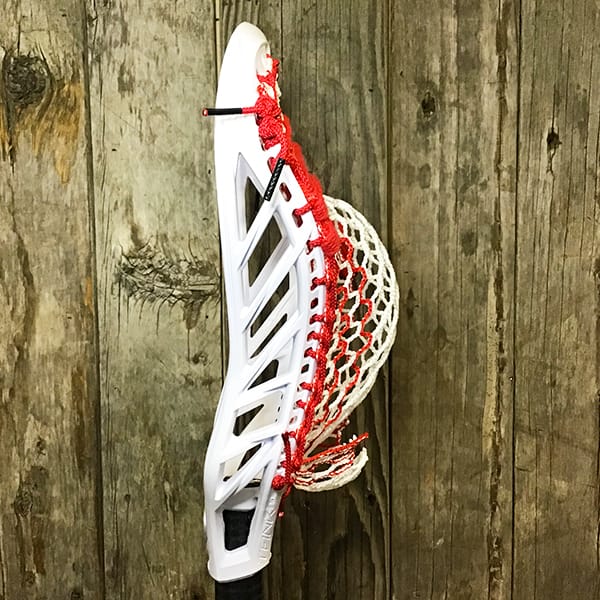 Maverik Mens Heads White/Red Lax Fan Custom Strung White Maverik Tank 2 Mens Lacrosse Head with Red Striker Hero Mesh from Lacrosse Fanatic