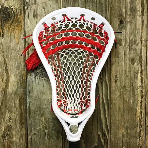 Maverik Mens Heads White/Red Lax Fan Custom Strung White Maverik Tank 2 Mens Lacrosse Head with Red Striker Hero Mesh from Lacrosse Fanatic