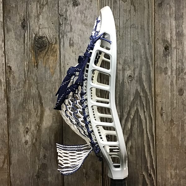 StringKing Mens Heads White/Navy Lax Fan Custom Strung Off-White StringKing Mark 3D Mens Lacrosse Head with Navy Striker Hero Mesh from Lacrosse Fanatic
