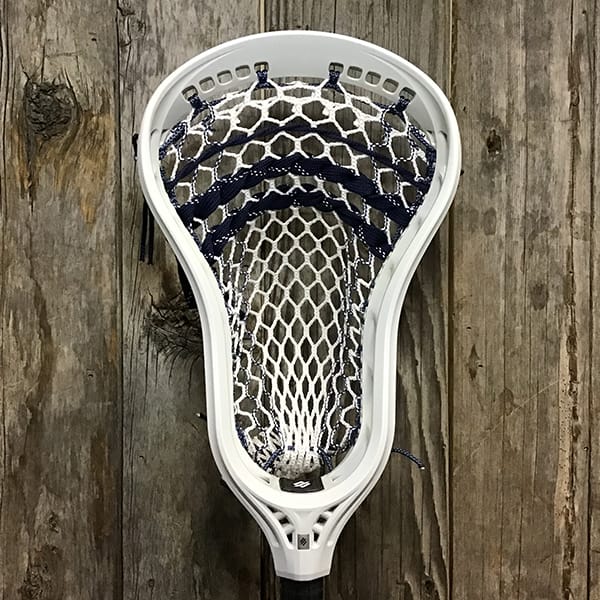 StringKing Mens Heads White/Navy Lax Fan Custom Strung Off-White StringKing Mark 3D Mens Lacrosse Head with Navy Striker Hero Mesh from Lacrosse Fanatic