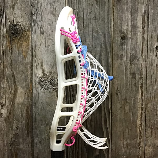 StringKing Mens Heads White/Navy Lax Fan Custom Strung Raw StringKing Mark 3A Mens Lacrosse Head with 7 Diamond Hero 4.0 Mesh from Lacrosse Fanatic