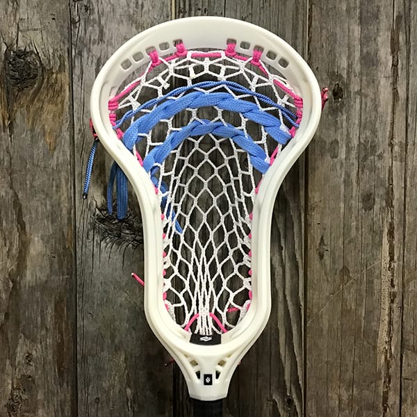 StringKing Mens Heads White/Navy Lax Fan Custom Strung Raw StringKing Mark 3A Mens Lacrosse Head with 7 Diamond Hero 4.0 Mesh from Lacrosse Fanatic