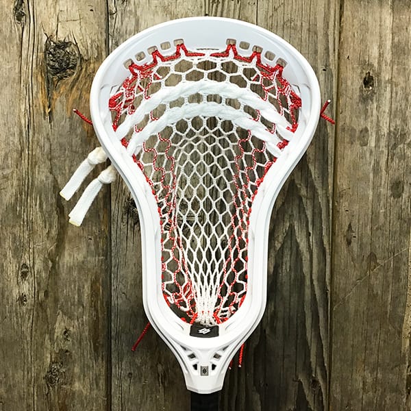 StringKing Mens Heads White/Red Lax Fan Custom Strung White StringKing Mark 3T Mens Lacrosse Head with Redl Striker Hero Mesh from Lacrosse Fanatic