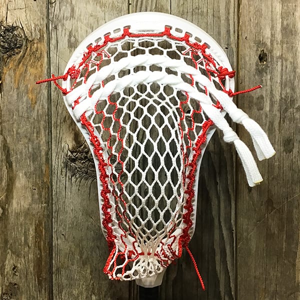 StringKing Mens Heads White/Red Lax Fan Custom Strung White StringKing Mark 3T Mens Lacrosse Head with Redl Striker Hero Mesh from Lacrosse Fanatic