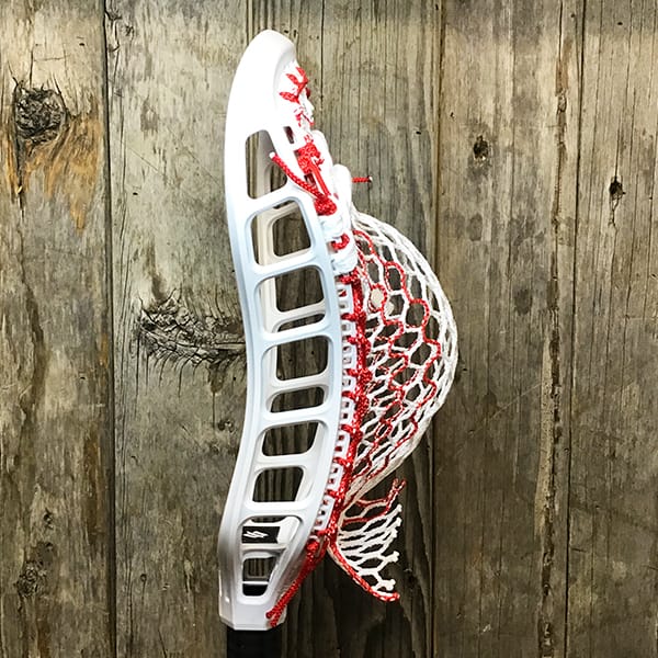 StringKing Mens Heads White/Red Lax Fan Custom Strung White StringKing Mark 3T Mens Lacrosse Head with Redl Striker Hero Mesh from Lacrosse Fanatic