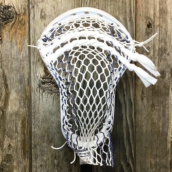 STX Mens Heads White/Navy Lax Fan Custom Strung White STX Hyper Power Mens Lacrosse Head with Navy Striker Hero Mesh from Lacrosse Fanatic