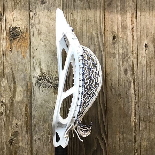 STX Mens Heads White/Navy Lax Fan Custom Strung White STX Hyper Power Mens Lacrosse Head with Navy Striker Hero Mesh from Lacrosse Fanatic