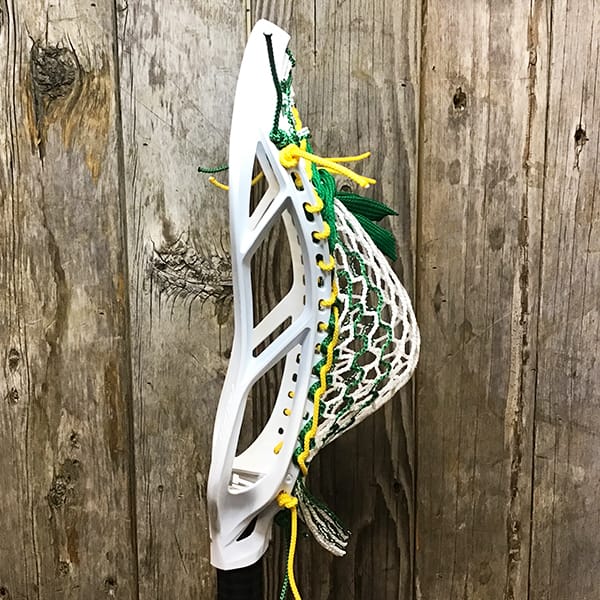 STX Mens Heads White/Green/Yellow Lax Fan Custom Strung White STX Stallion 1k Mens Lacrosse Head with Green Striker Hero Mesh from Lacrosse Fanatic