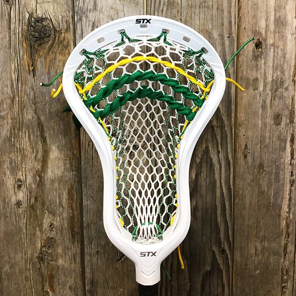 STX Mens Heads White/Green/Yellow Lax Fan Custom Strung White STX Stallion 1k Mens Lacrosse Head with Green Striker Hero Mesh from Lacrosse Fanatic