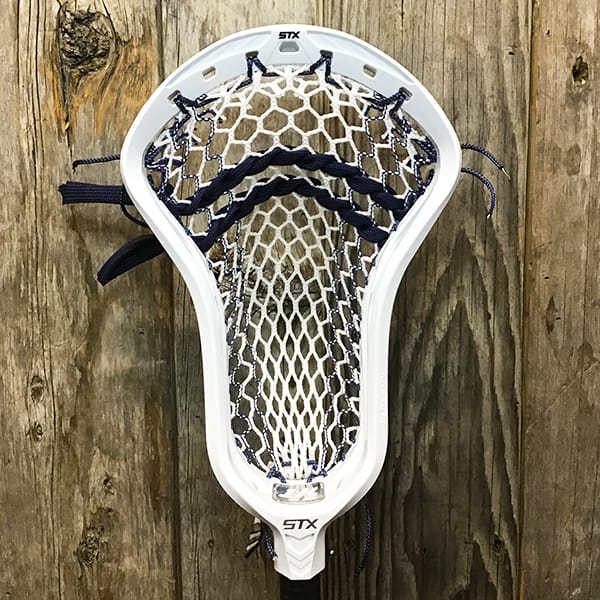 STX Mens Heads White/Navy Lax Fan Custom Strung White STX Surgeon 1k Mens Lacrosse Head with Navy Striker Hero Mesh from Lacrosse Fanatic