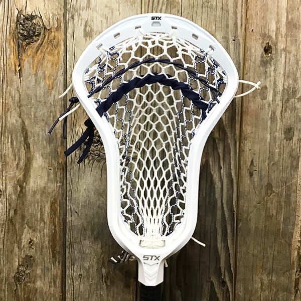 STX Mens Heads White/Navy Lax Fan Custom Strung White STX Surgeon 1k Mens Lacrosse Head with Navy Striker Hero Mesh from Lacrosse Fanatic