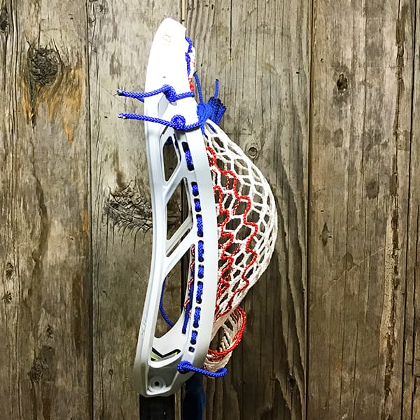STX Mens Heads White/USA Lax Fan Custom Strung White STX X-It Mens Lacrosse Faceoff Head with Red Striker Hero Mesh from Lacrosse Fanatic
