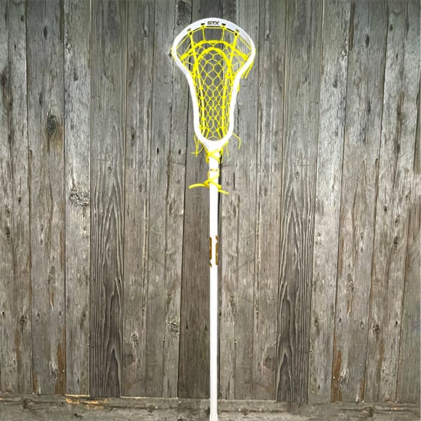 STX Womens Complete Sticks White/Yellow/White Lax Fan Women's Complete Stick - STX Aria Pro Lock Pocket Head & Crux Pro Composite Shaft from Lacrosse Fanatic