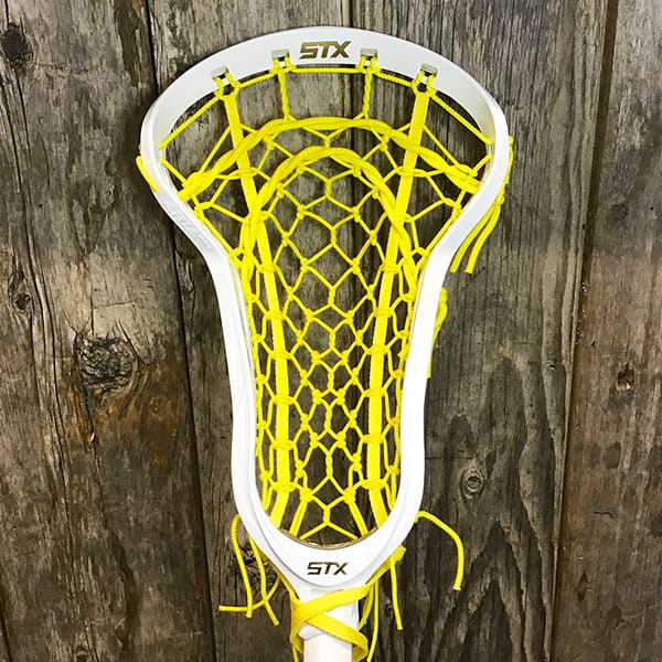 STX Womens Complete Sticks White/Yellow/White Lax Fan Women's Complete Stick - STX Aria Pro Lock Pocket Head & Crux Pro Composite Shaft from Lacrosse Fanatic