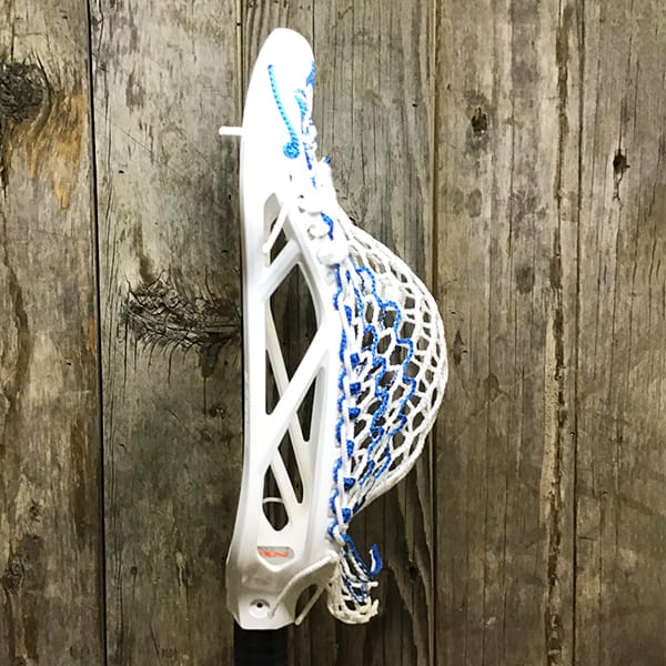 Warrior Mens Heads White/Royal Lax Fan Custom Strung White Warrior Burn Formula Face-Off Head with Royal Blue Hero Mesh from Lacrosse Fanatic