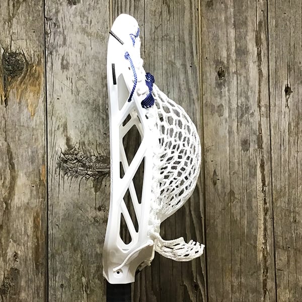 Warrior Mens Heads White/Navy Lax Fan Custom Strung White Warrior Burn Formula Face-Off Head with White Hero Mesh from Lacrosse Fanatic