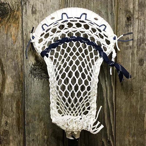 Warrior Mens Heads White/Navy Lax Fan Custom Strung White Warrior Burn Formula Face-Off Head with White Hero Mesh from Lacrosse Fanatic