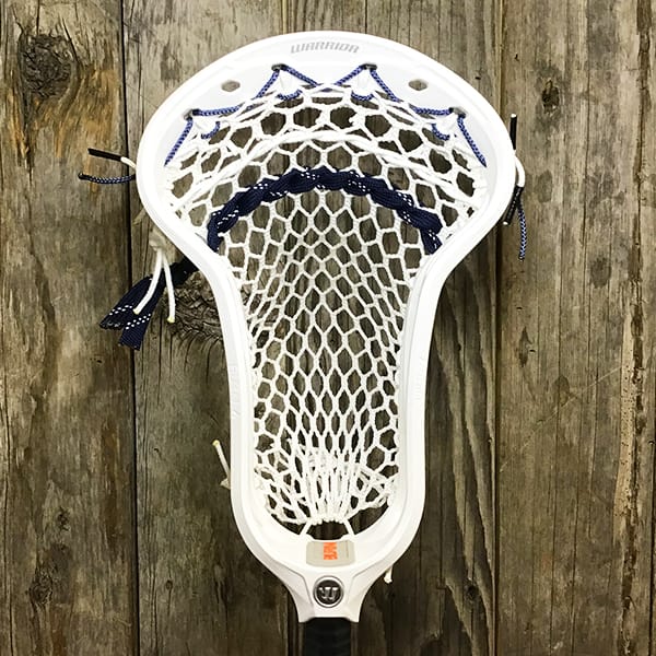 Warrior Mens Heads White/Navy Lax Fan Custom Strung White Warrior Burn Formula Face-Off Head with White Hero Mesh from Lacrosse Fanatic