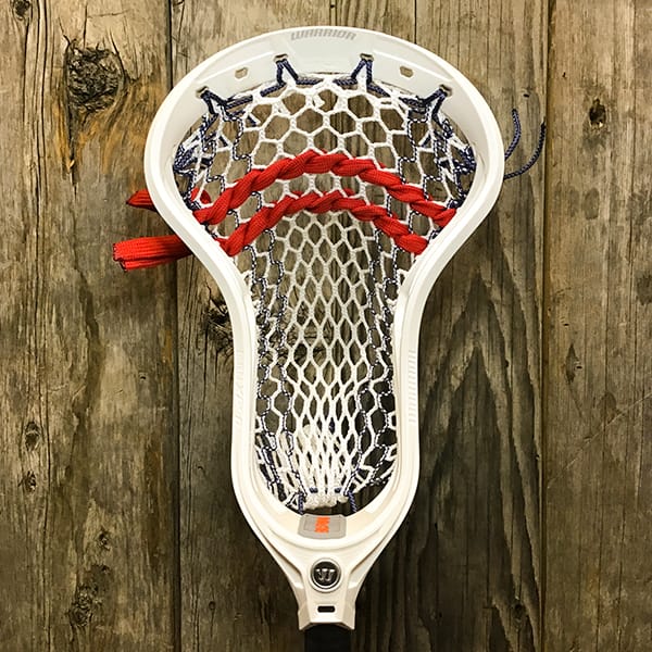 Warrior Mens Heads White/USA Lax Fan Custom Strung White Warrior Burn XP2-D Head with Navy Blue Striker Hero Mesh from Lacrosse Fanatic