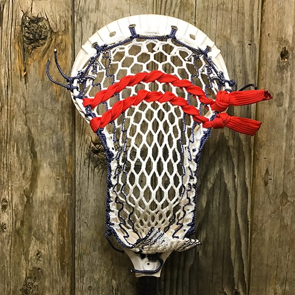 Warrior Mens Heads White/USA Lax Fan Custom Strung White Warrior Burn XP2-D Head with Navy Blue Striker Hero Mesh from Lacrosse Fanatic